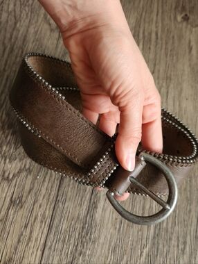 Free People Brown Leather Belt with Stud Trim